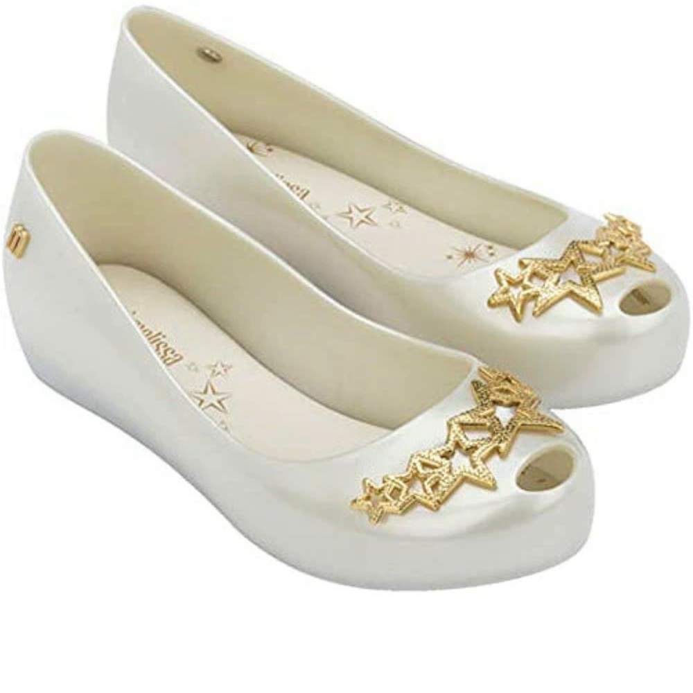 Mini Melissa Ultragirl Stars Beige/ Gold Jelly Flat Shoes 13